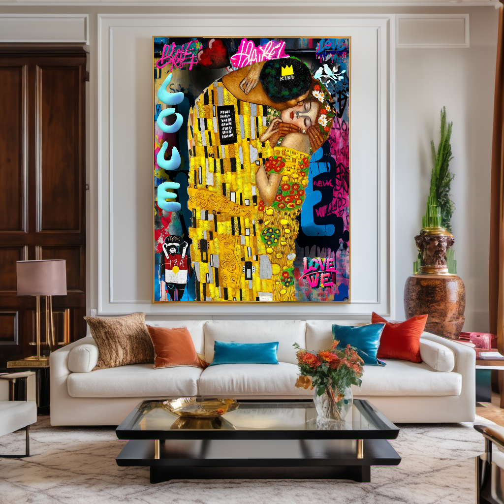 Vivid Colors Canvas Print - The Kiss by Gustav Klimt - Pop Art Graffiti Print on Canvas