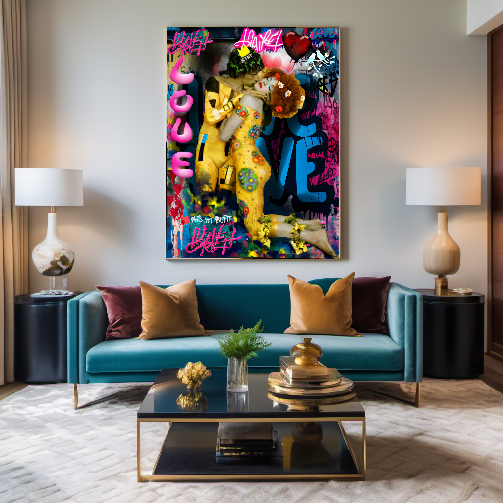 Vivid Colors Canvas Print - The Kiss by Gustav Klimt - Pop Art Graffiti Print on Canvas