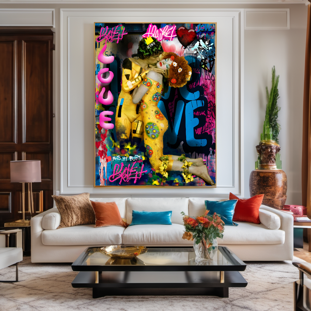 Vivid Colors Canvas Print - The Kiss by Gustav Klimt - Pop Art Graffiti Print on Canvas