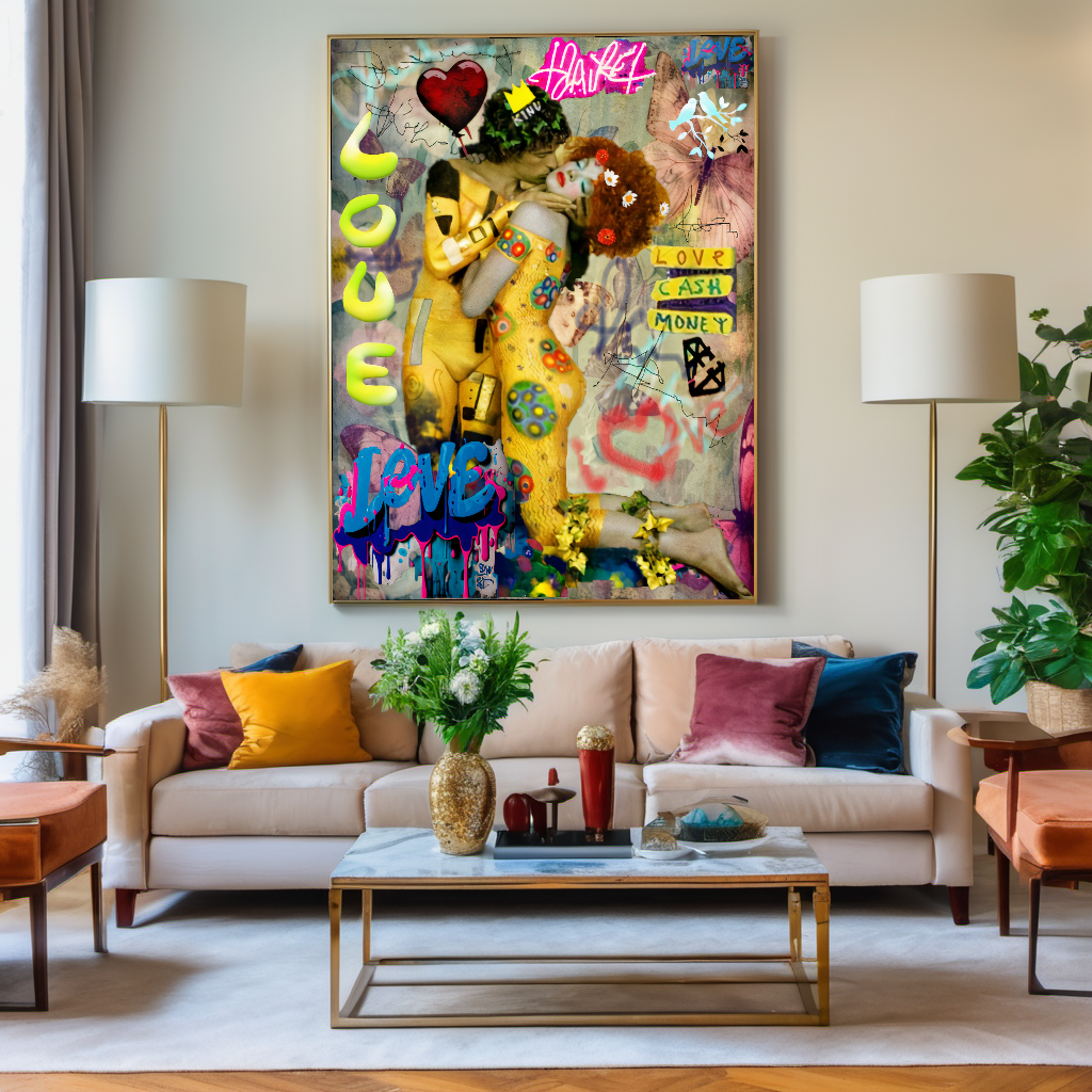 Vivid Colors Canvas Print - The Kiss by Gustav Klimt - Pop Art Graffiti Print on Canvas