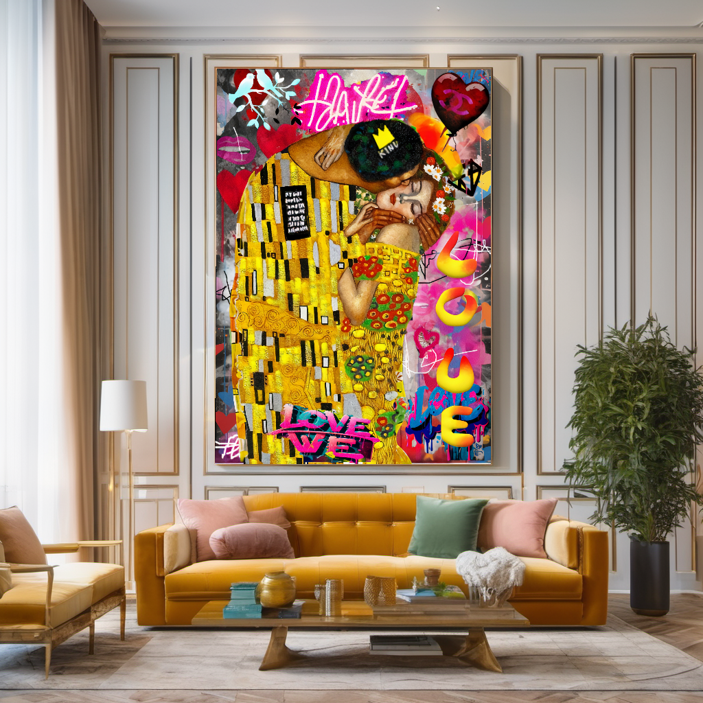 Bold Colors Canvas Print - The Kiss by Gustav Klimt - Pop Art Graffiti Print on Canvas