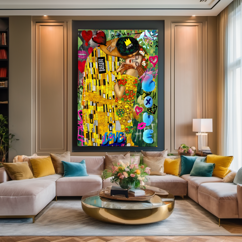 Bold Colors Canvas Print - The Kiss by Gustav Klimt - Pop Art Graffiti Print on Canvas