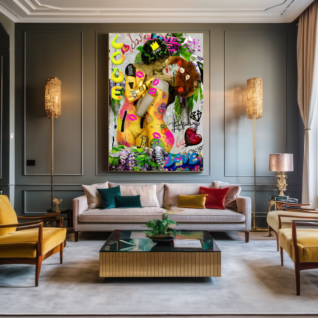 Bold Colors Canvas Print - The Kiss by Gustav Klimt - Pop Art Graffiti Print on Canvas