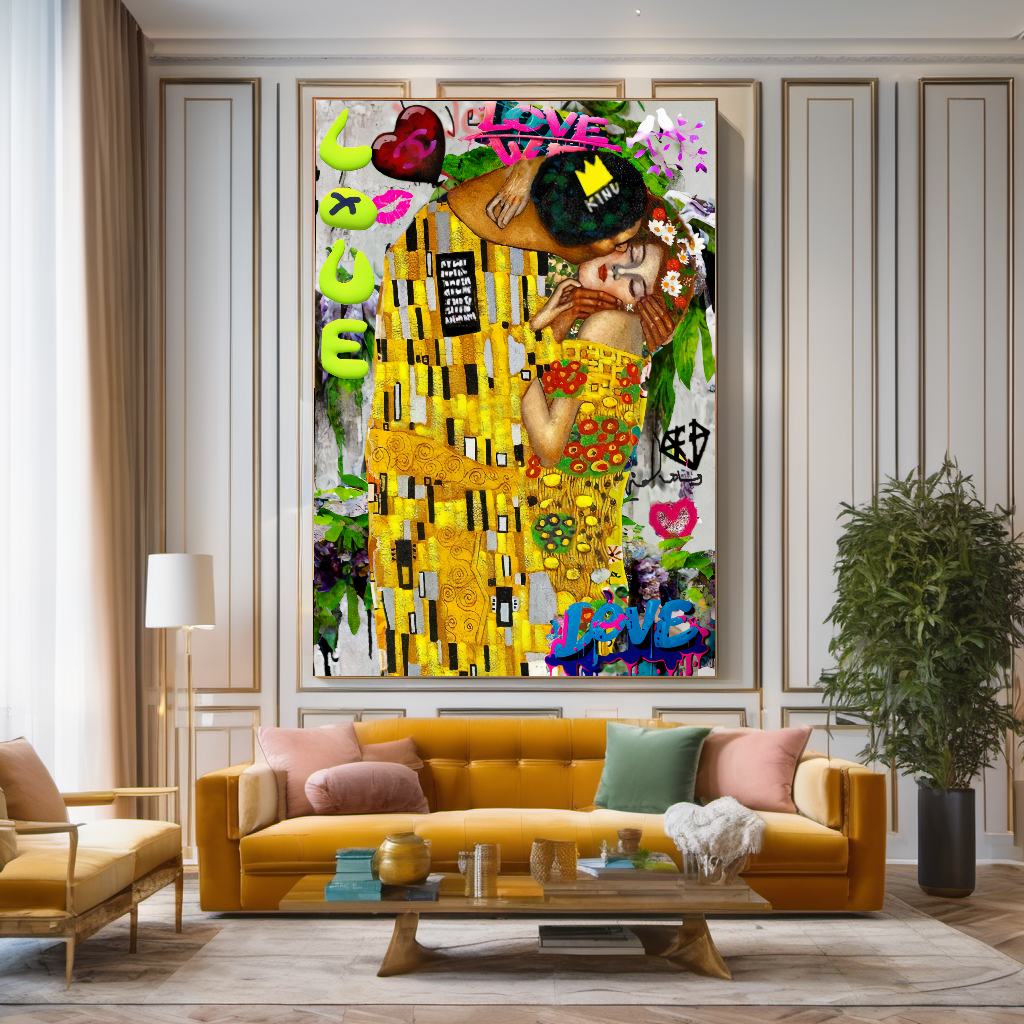 Bold Colors Canvas Print - The Kiss by Gustav Klimt - Pop Art Graffiti Print on Canvas