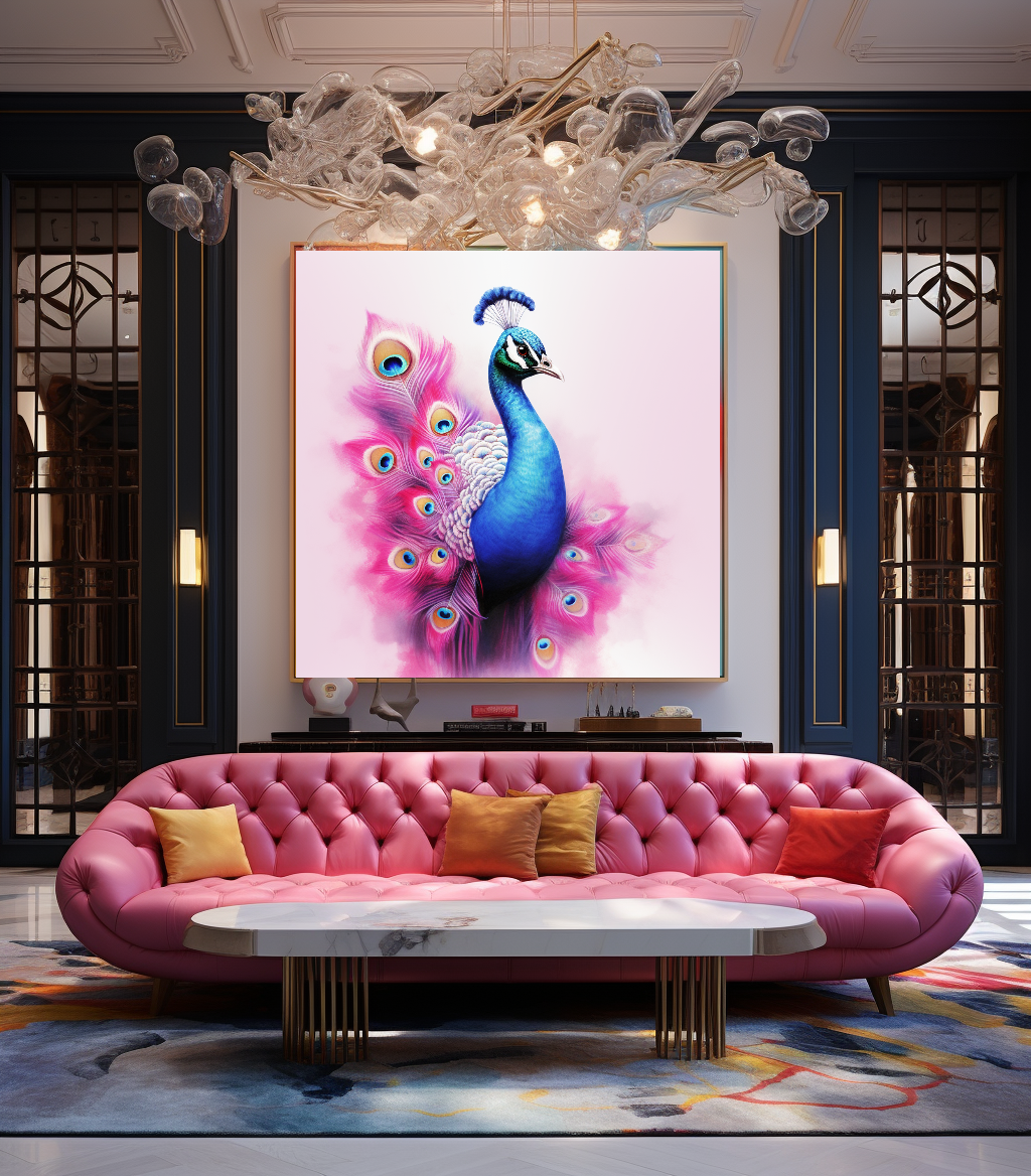 Golden Peacock Splendor - Majestic Canvas Print of Regal Bird D