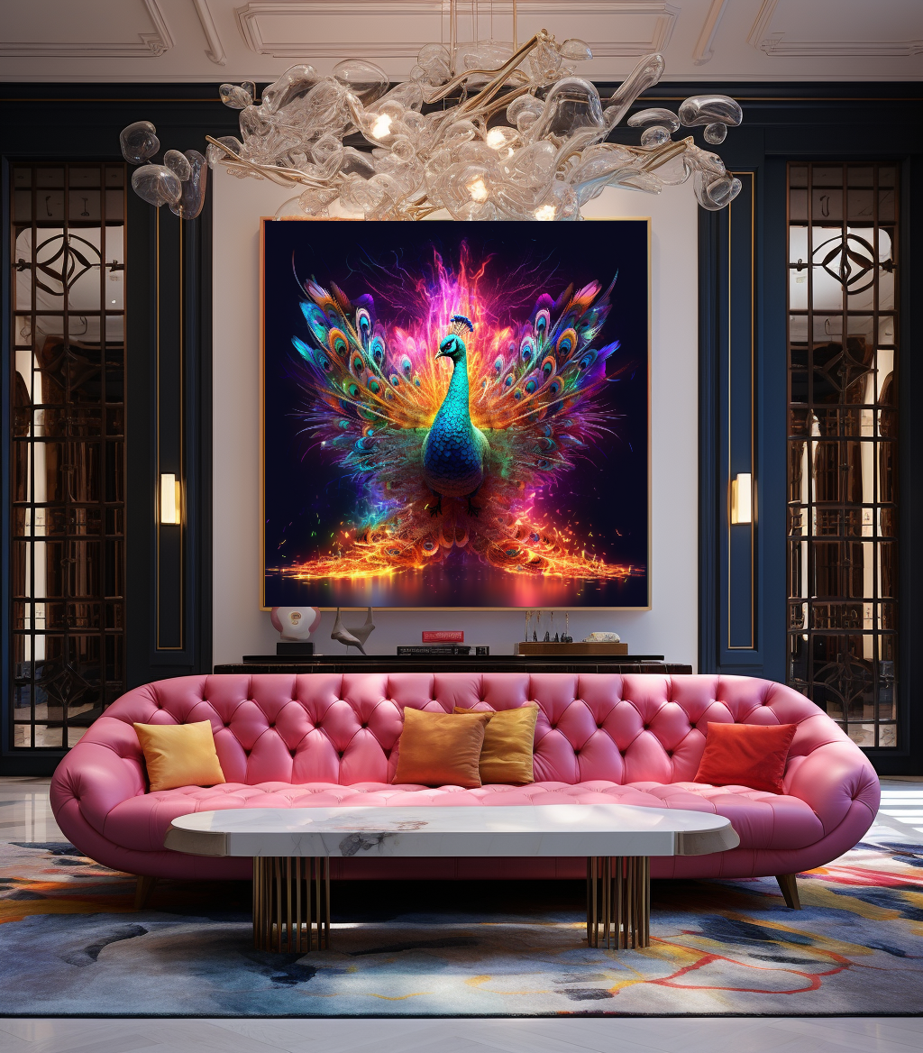 Golden Peacock Splendor - Majestic Canvas Print of Regal Bird C