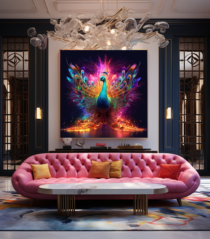 Golden Peacock Splendor - Majestic Canvas Print of Regal Bird C