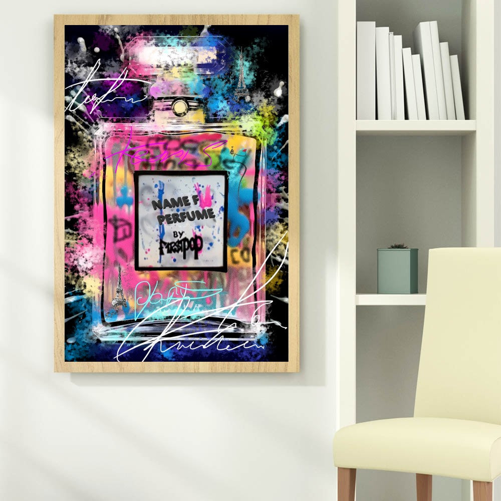 Perfume Art, Chanel No.5 Pop Art Print on Canvas - Vibrant Parisian Perfume Art – Large – Oil on Canvas – {{ product.title }} canvas artwork by Tanya Mirelle – modern wall decor – original artwork for home, living room, office, or gallery – original artwork by BETSY-ART GALLERY