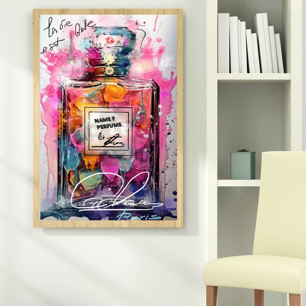 Perfume Art, Chanel No.5 Pop Art Print on Canvas - Vibrant Parisian Perfume Art – Large – Oil on Canvas – {{ product.title }} canvas artwork by Tanya Mirelle – modern wall decor – original artwork for home, living room, office, or gallery – original artwork by BETSY-ART GALLERY