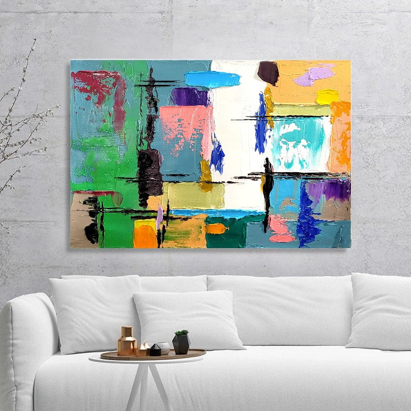 Modern Abstract Art for Living room, Geometric Impasto Oil Painting on Canvas