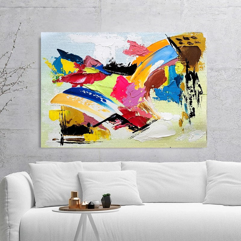 Colorful Modern Abstract Wall Art for Living room, Impasto Oil Painting on Canvas