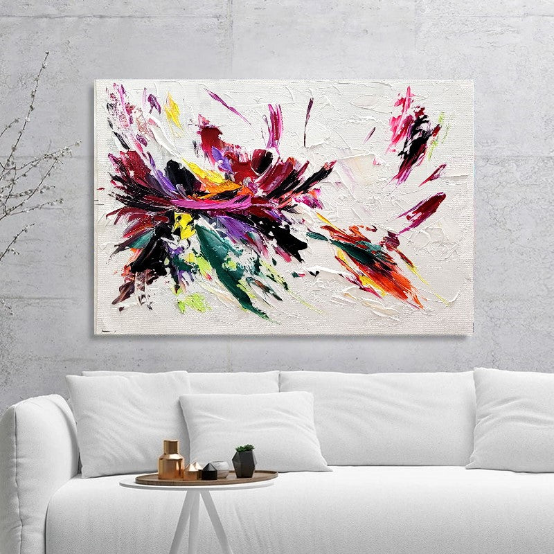 Floral Abstract Wall Art - Original Art, Colorful Impasto Oil Painting on Canvas