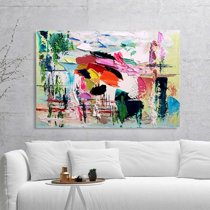 Modern Abstract Wall Art, Large Colorful Impasto Oil Painting on Canvas