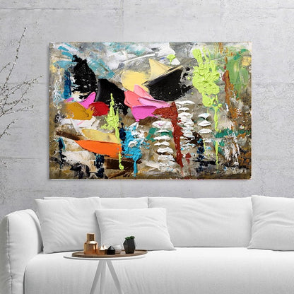 Modern Abstract Wall Art, Large Colorful Impasto Oil Painting on Canvas for Living room