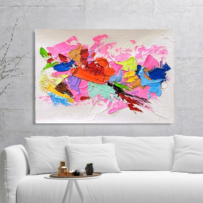 Pink Symphony, Modern Abstract Impasto Oil Painting on Canvas