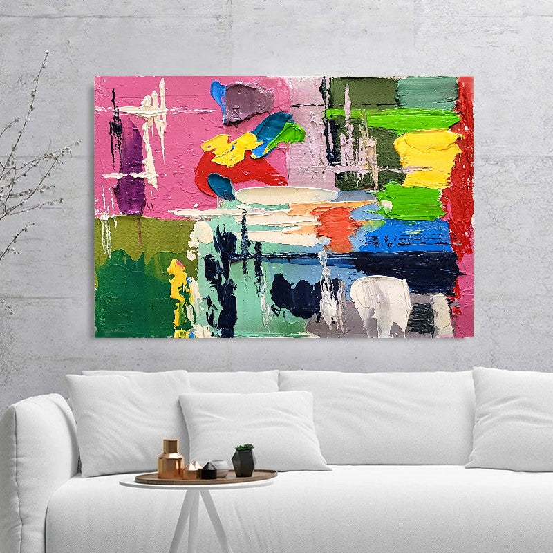 Colorful Modern Abstract Wall Art for Living room, Impasto Oil Painting on Canvas