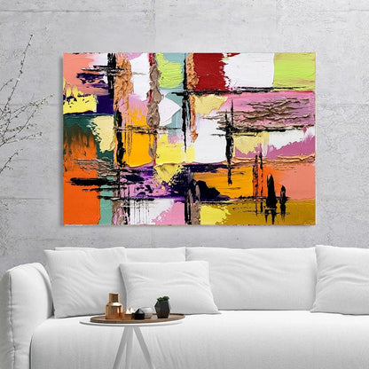 Colorful Abstract Painting, Geomertric Impasto Oil Painting on Canvas, Large Modern Wall Art