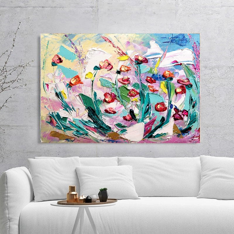 Large Modern Abstract Painting, Floral Impasto Wall Art, Oil Painting on Canvas