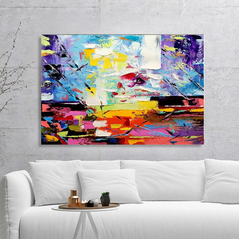 Vibrant Rainbow Modern Abstract Art for Living room, Impasto Oil Painting on Canvas, Handmade Art for sale