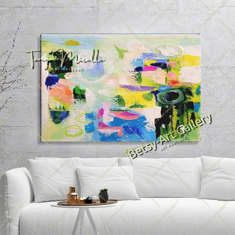 Modern Abstract Green Impasto Painting on Canvas for Living room