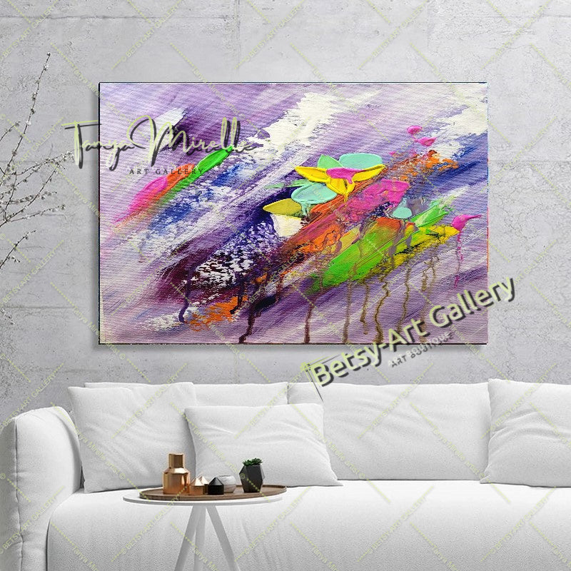 Art abstrait moderne, peinture acrylique florale sur toile pour salon