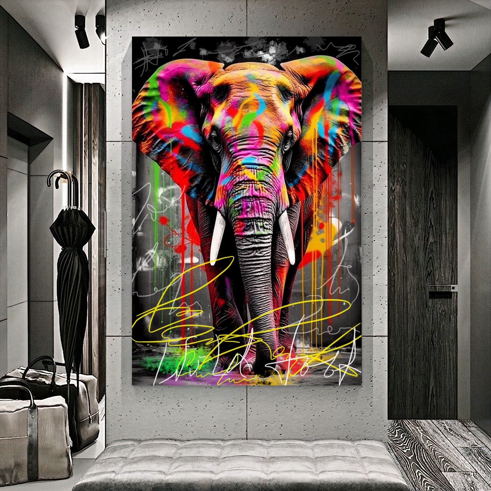 Colorful Giraffe Canvas Print - Vibrant Abstract Wall Art - Graffiti Animal Wall Decor D