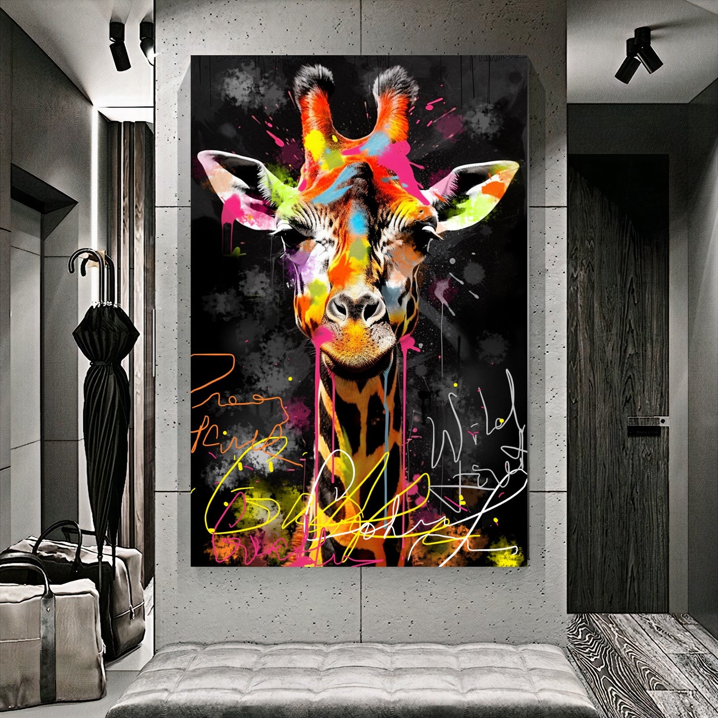 Colorful Giraffe Canvas Print - Vibrant Abstract Wall Art - Graffiti Animal Wall Decor B