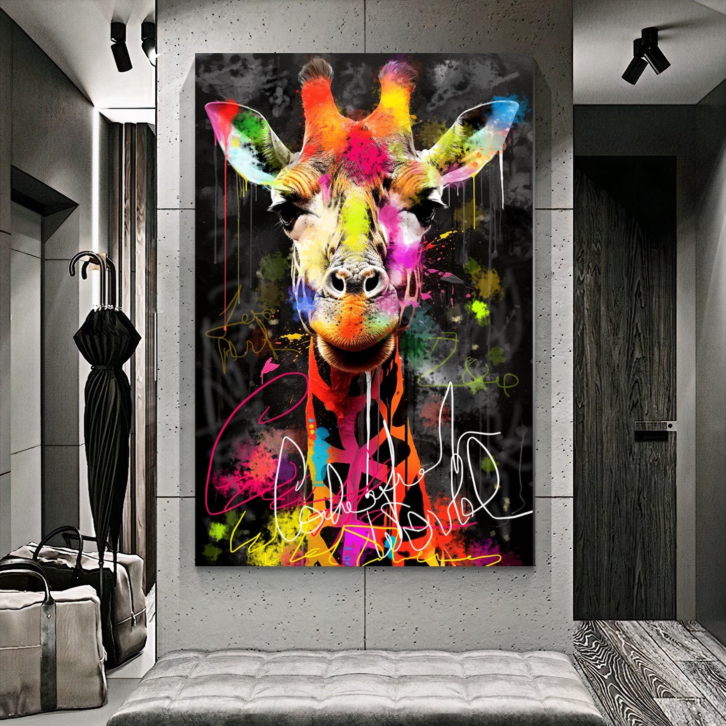 Colorful Giraffe Canvas Print - Vibrant Abstract Wall Art - Graffiti Animal Wall Decor C
