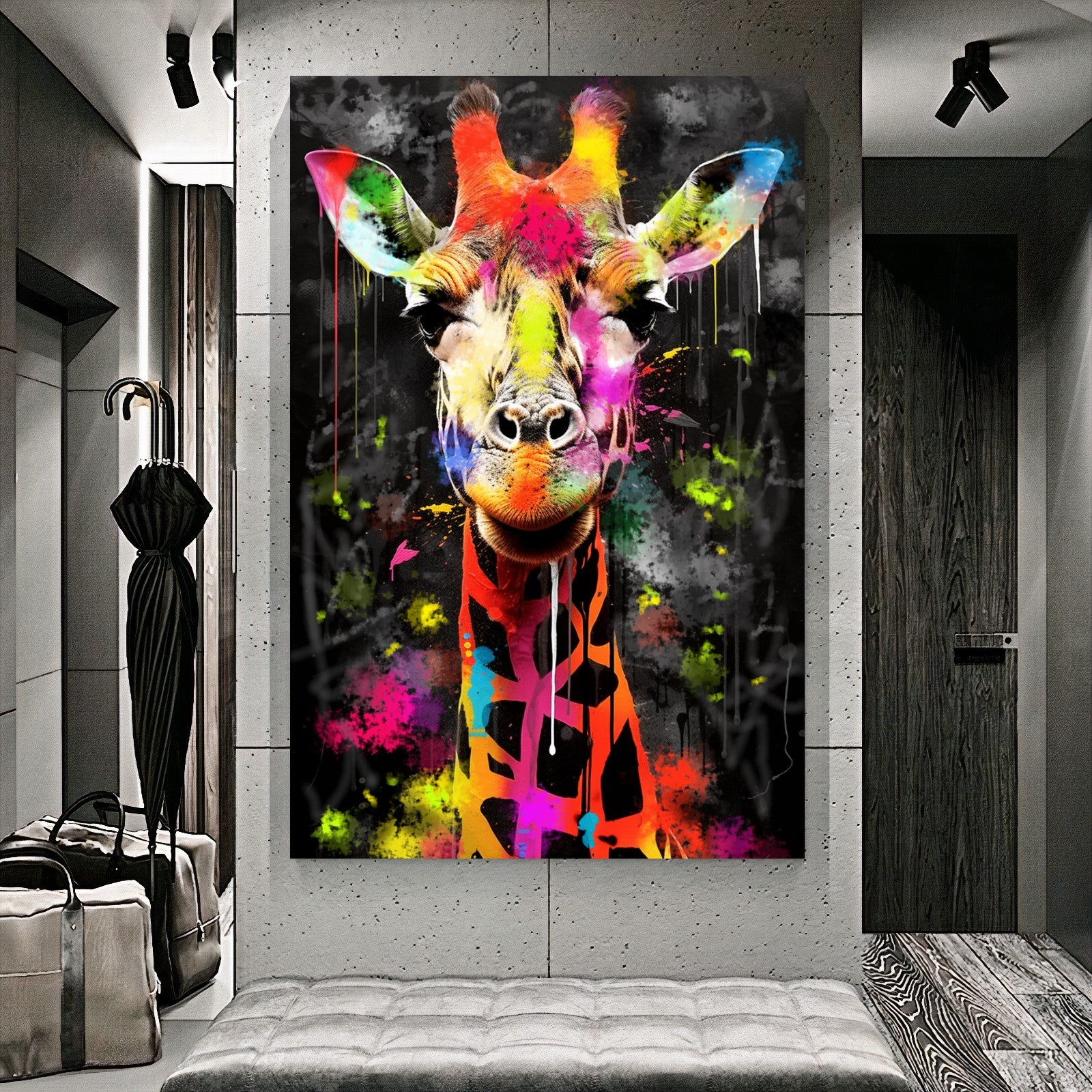Colorful Giraffe Canvas Print - Vibrant Abstract Wall Art - Graffiti Animal Wall Decor A