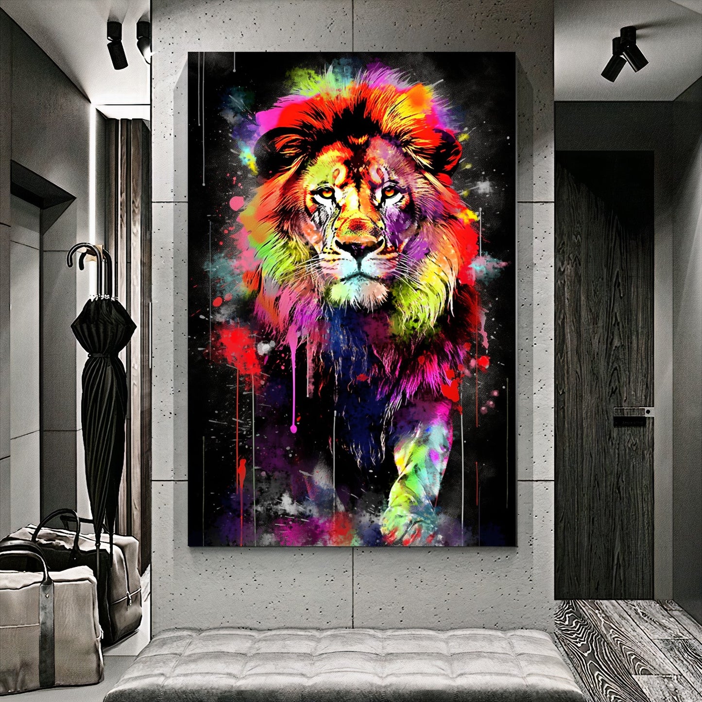 Vibrant Lion Canvas Print - Colorful Graffiti Art - Abstract Animal Wall Decor B