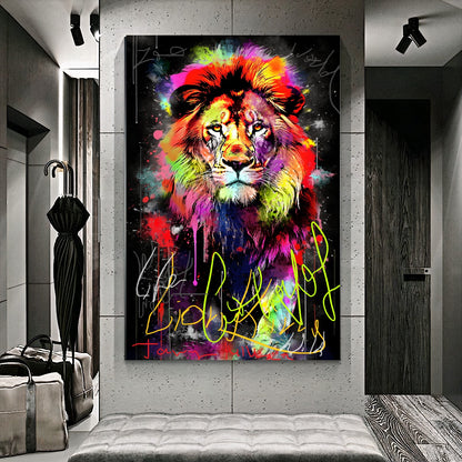 Vibrant Lion Canvas Print - Colorful Graffiti Art - Abstract Animal Wall Decor C