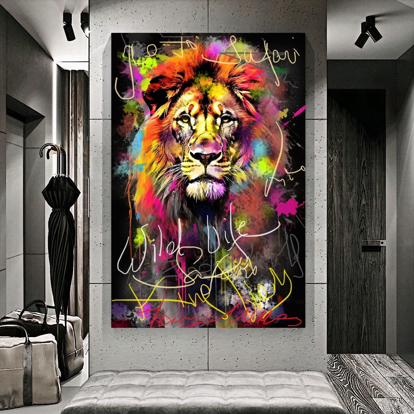 Vibrant Lion Canvas Print - Colorful Graffiti Art - Abstract Animal Wall Decor D