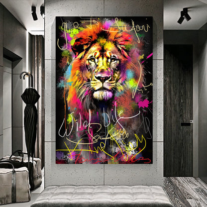 Vibrant Lion Canvas Print - Colorful Graffiti Art - Abstract Animal Wall Decor D