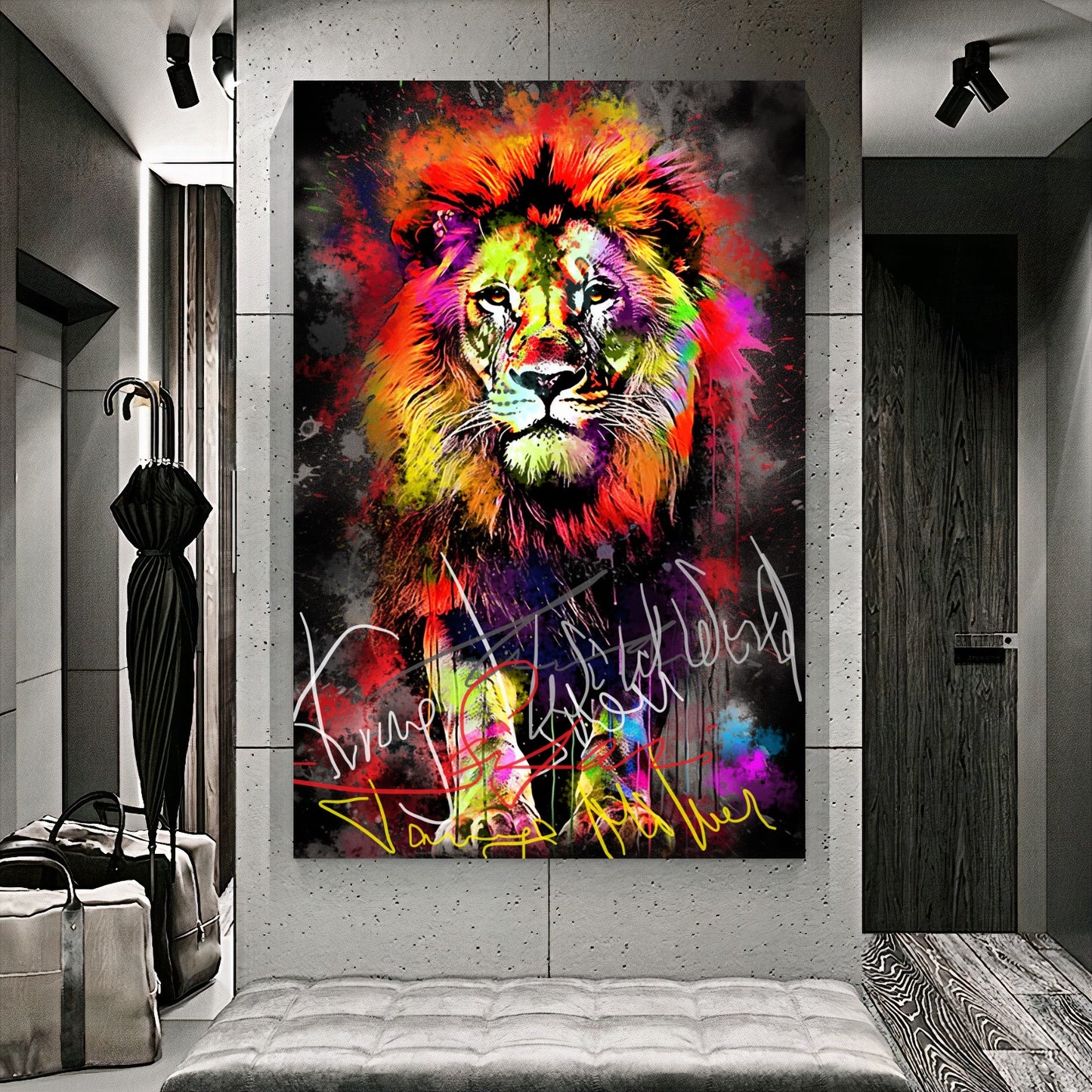 Vibrant Lion Canvas Print - Colorful Graffiti Art - Abstract Animal Wall Decor E