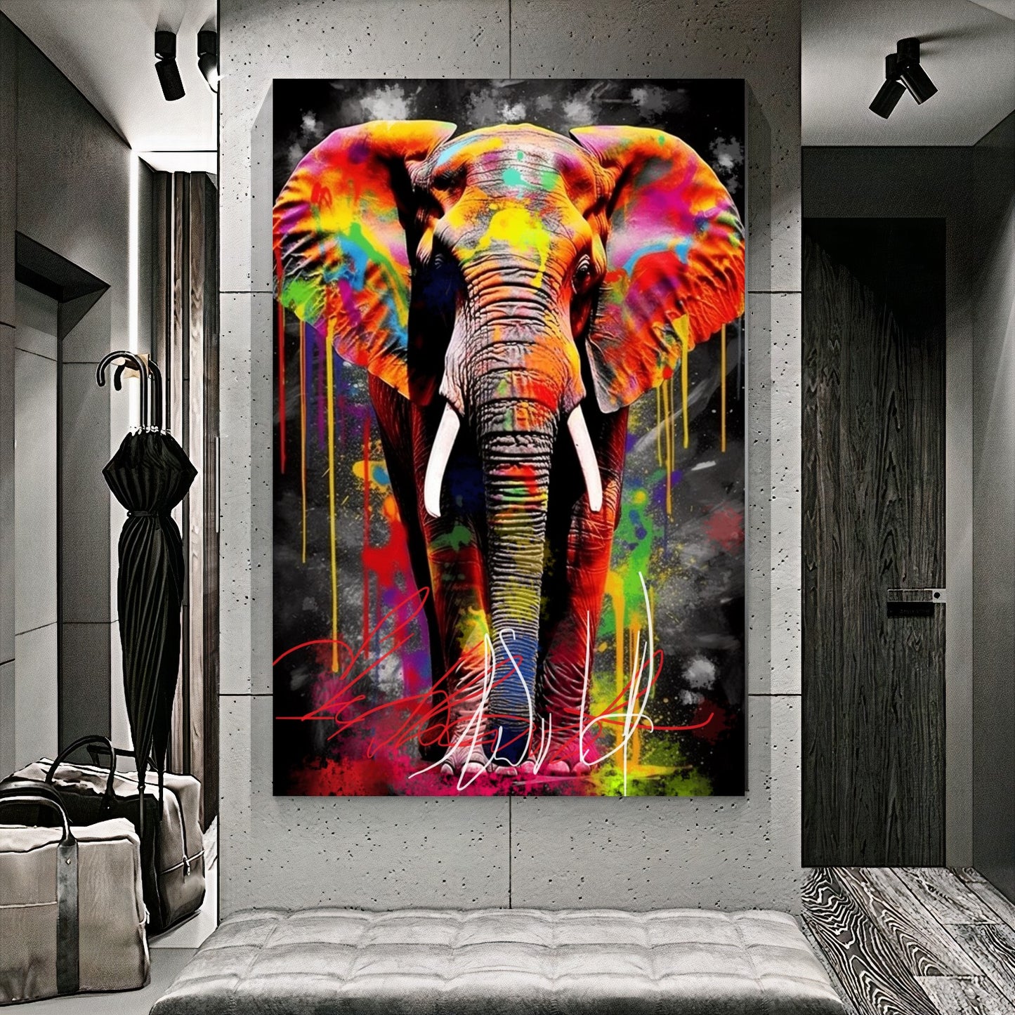 Colorful Elephant Canvas Print - Vibrant Abstract Wall Art - Graffiti Animal Wall Decor, Gift C