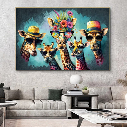 Colorful Family of Giraffes in Sunglasses - Fun Pop Art Canvas Print