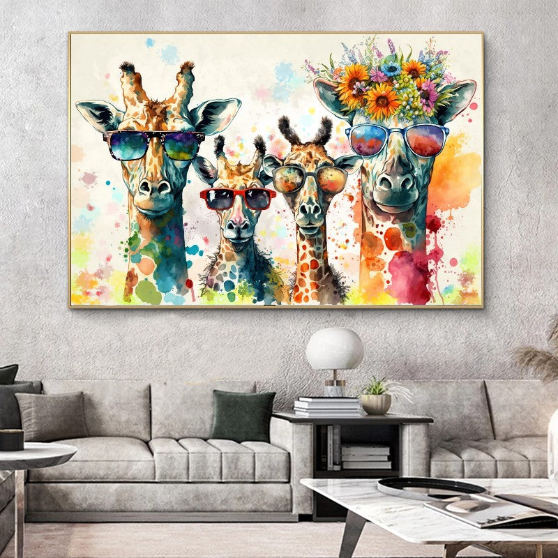 Colorful Family of Giraffes in Sunglasses - Fun Pop Art Canvas Print