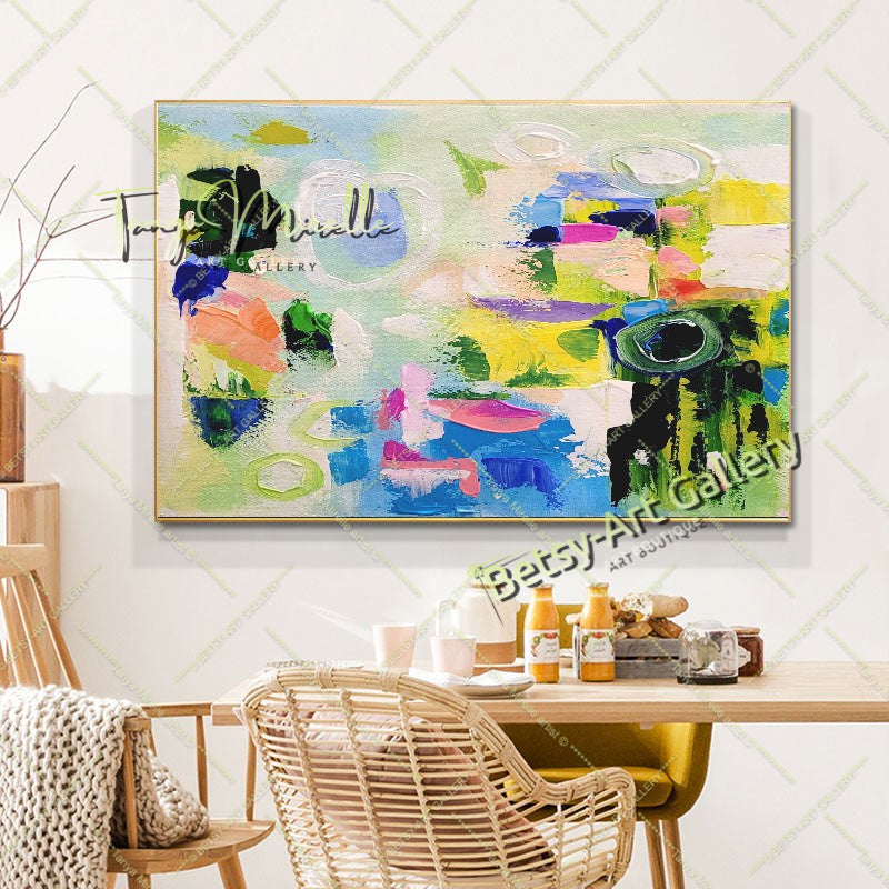 Modern Abstract Green Impasto Painting on Canvas for Living room