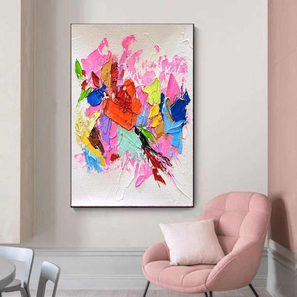 Pink Symphony, Modern Abstract Impasto Oil Painting on Canvas