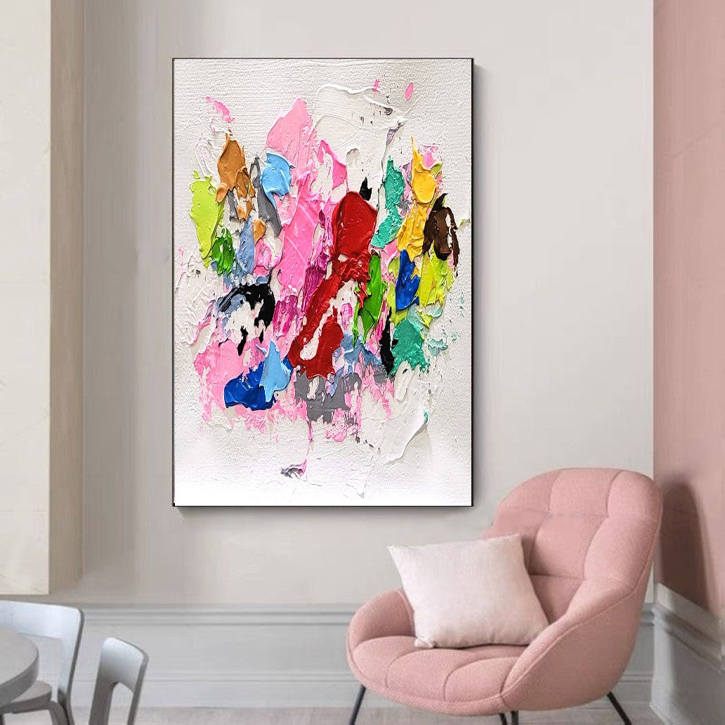 Pink Rainbow, Modern Abstract Impasto Oil Painting on Canvas