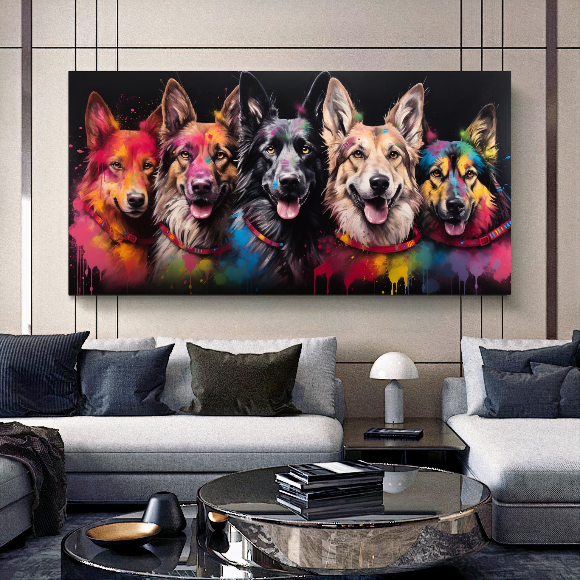 Colorful Dog Family - Vibrant Canvas Art, Modern Prin on Canvas E
