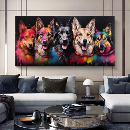 Colorful Dog Family - Vibrant Canvas Art, Modern Prin on Canvas E