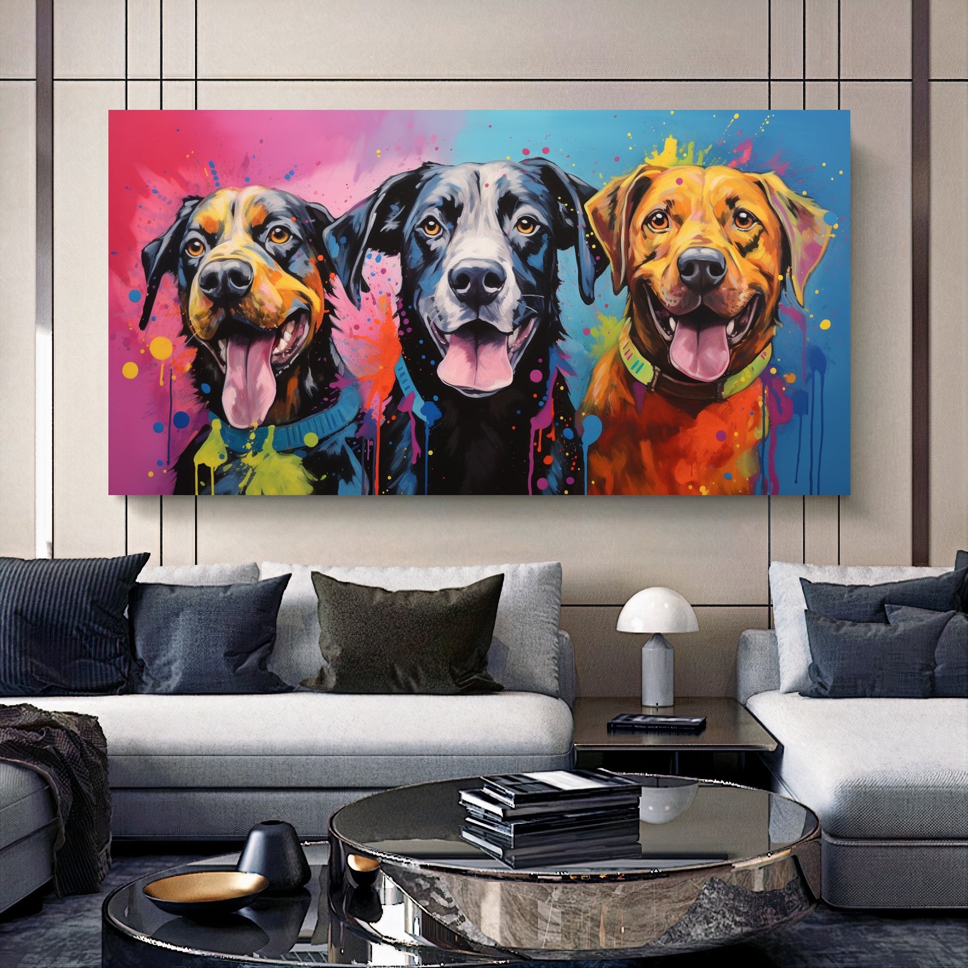 Colorful Dog Family - Vibrant Canvas Art, Modern Prin on Canvas C