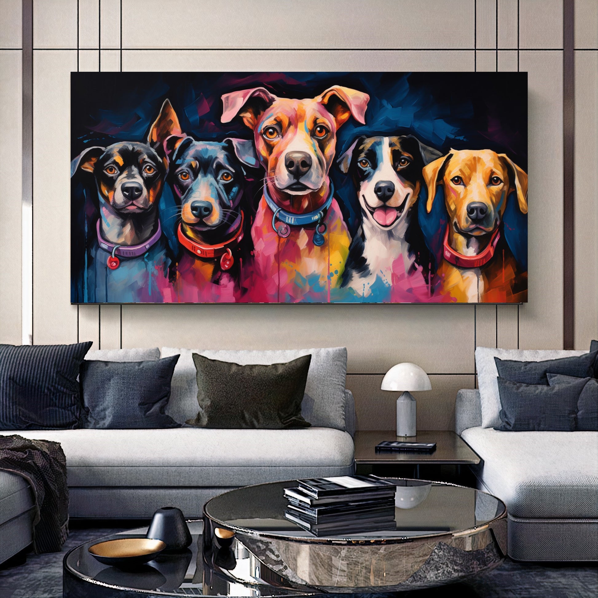 Colorful Dog Family - Vibrant Canvas Art, Modern Prin on Canvas D