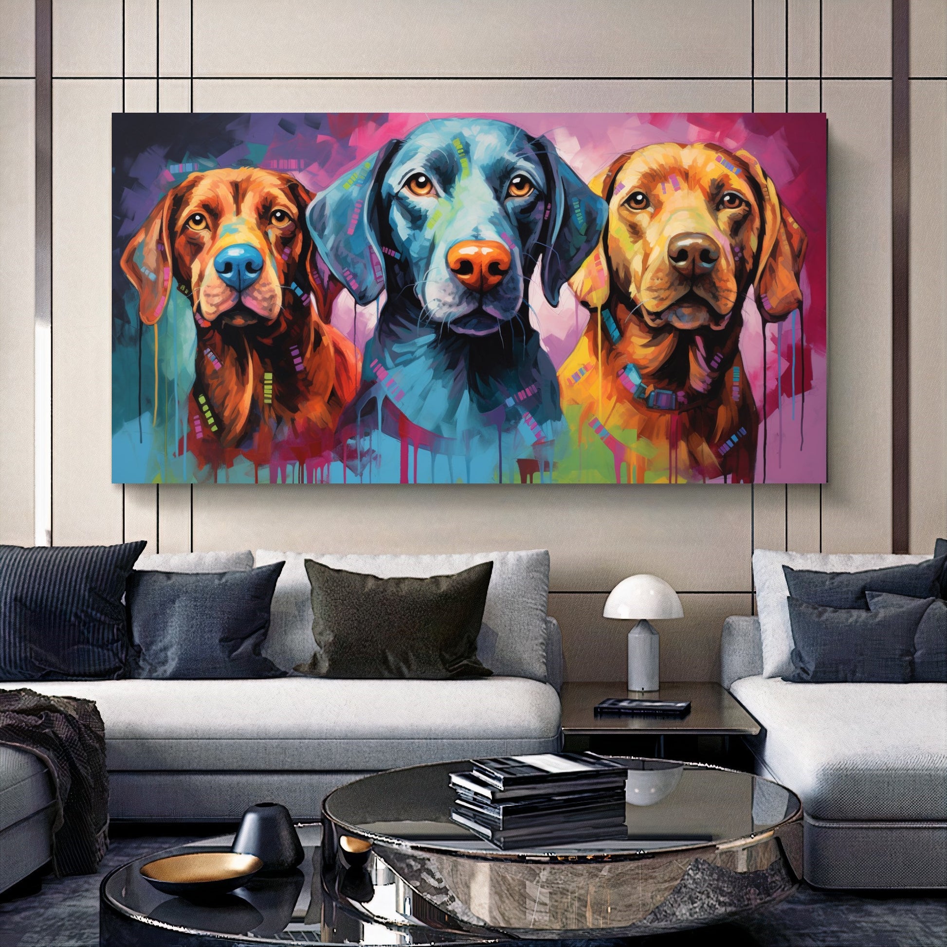 Colorful Dog Family - Vibrant Canvas Art, Modern Prin on Canvas B