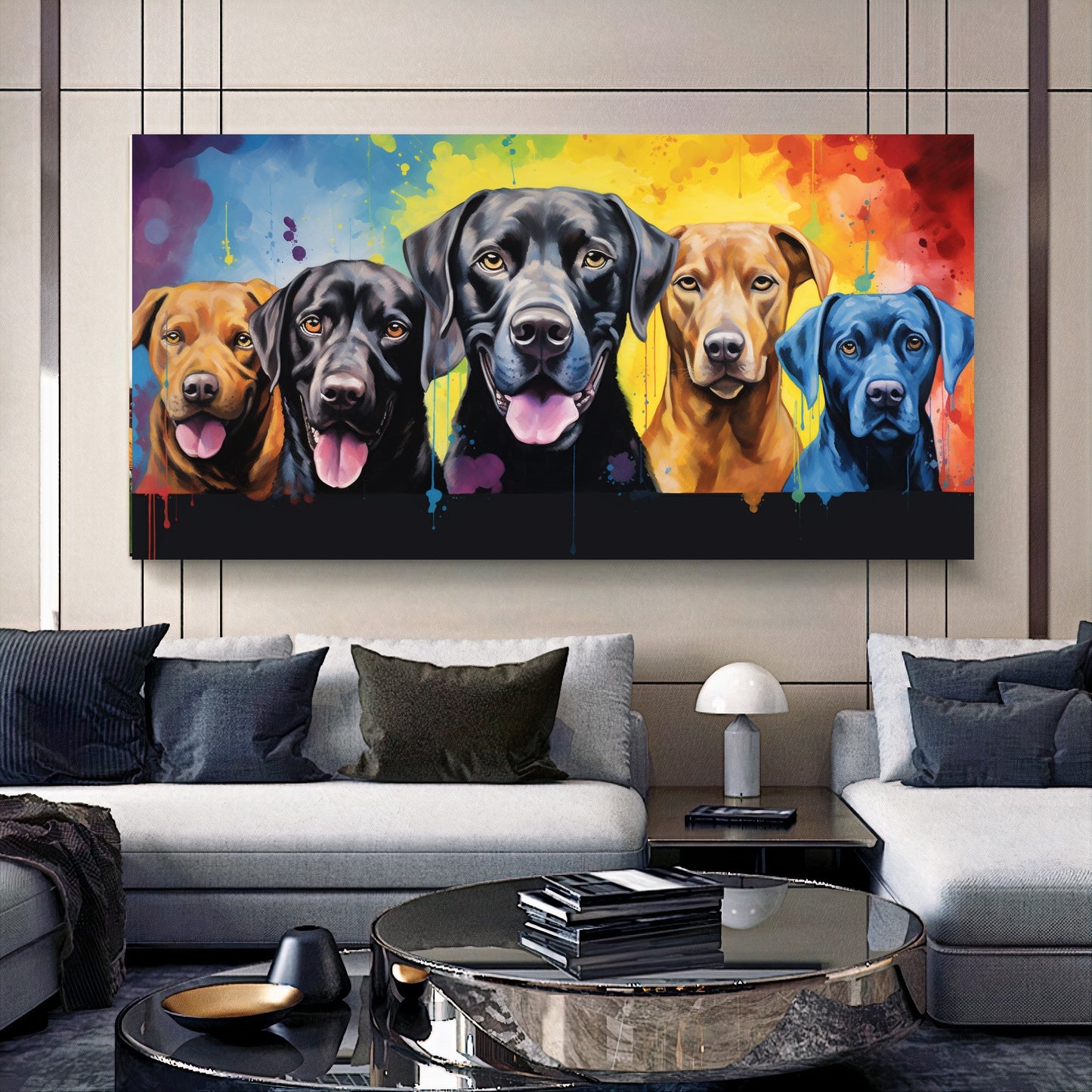 Colorful Dog Family - Vibrant Canvas Art, Modern Prin on Canvas E