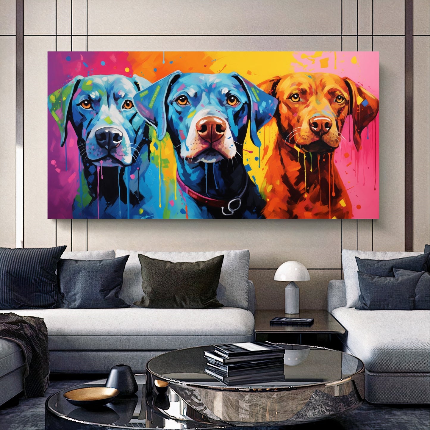Colorful Dog Family - Vibrant Canvas Art, Modern Prin on Canvas D