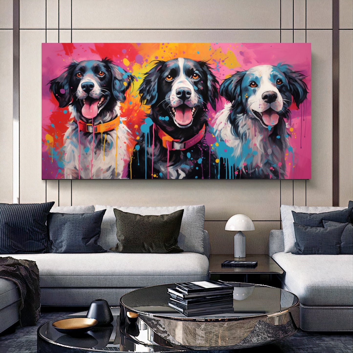 Colorful Dog Family - Vibrant Canvas Art, Modern Prin on Canvas B