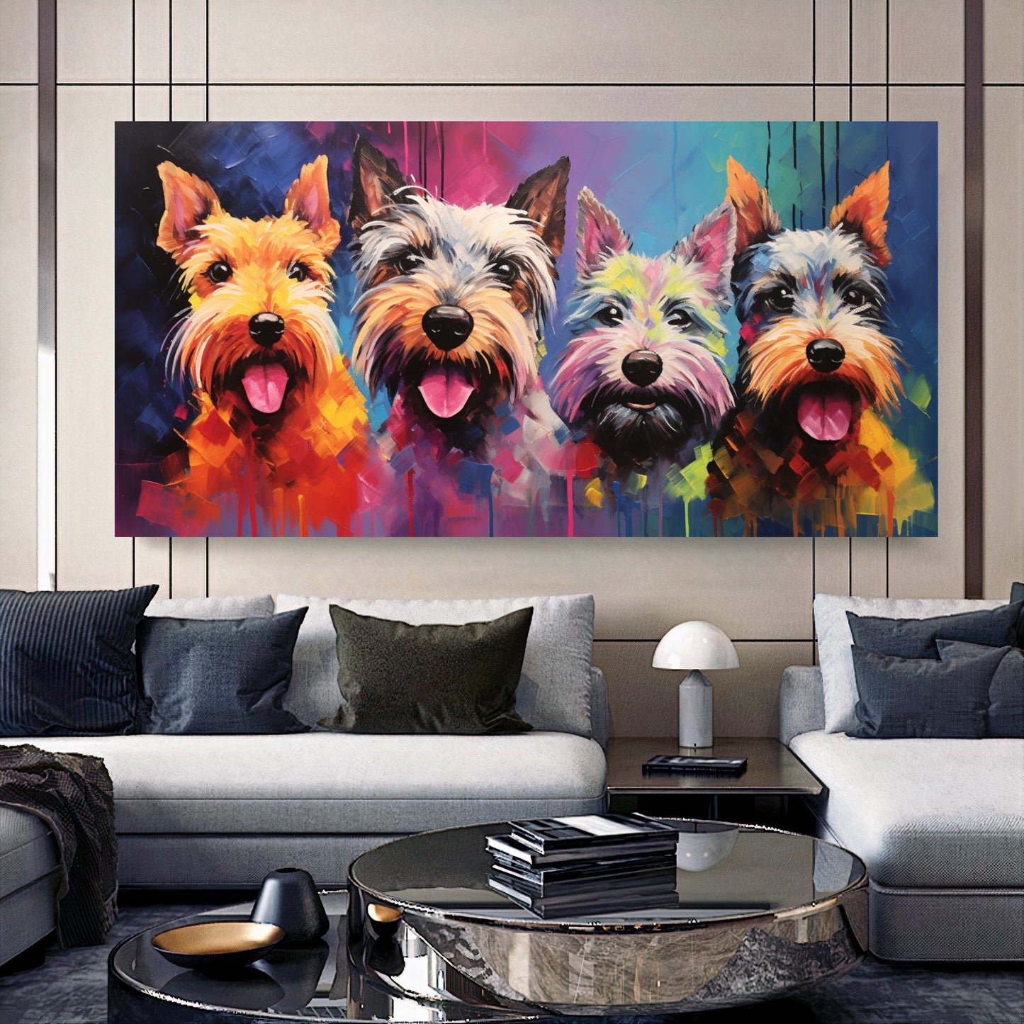 Colorful Dog Family - Vibrant Canvas Art, Modern Prin on Canvas E