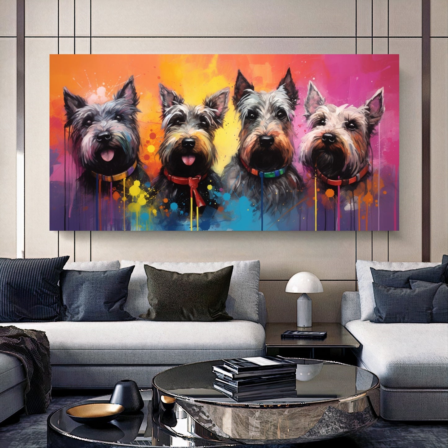 Colorful Dog Family - Vibrant Canvas Art, Modern Prin on Canvas B